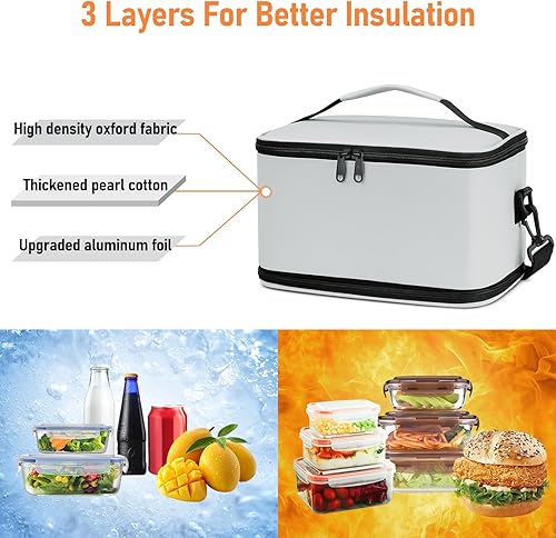 Miniatura 4 de Lonchera grande con aislamiento térmico para mujeres, hombres y adultos, lonchera expandible de compresión, hielera, reutilizable, con correa para