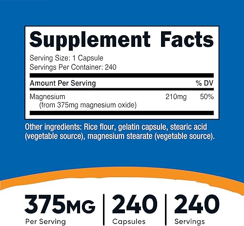 Miniatura 2 de Nutricost Óxido de magnesio 375 mg, 240 cápsulas - 210 mg de magnesio, sin OMG, sin gluten
