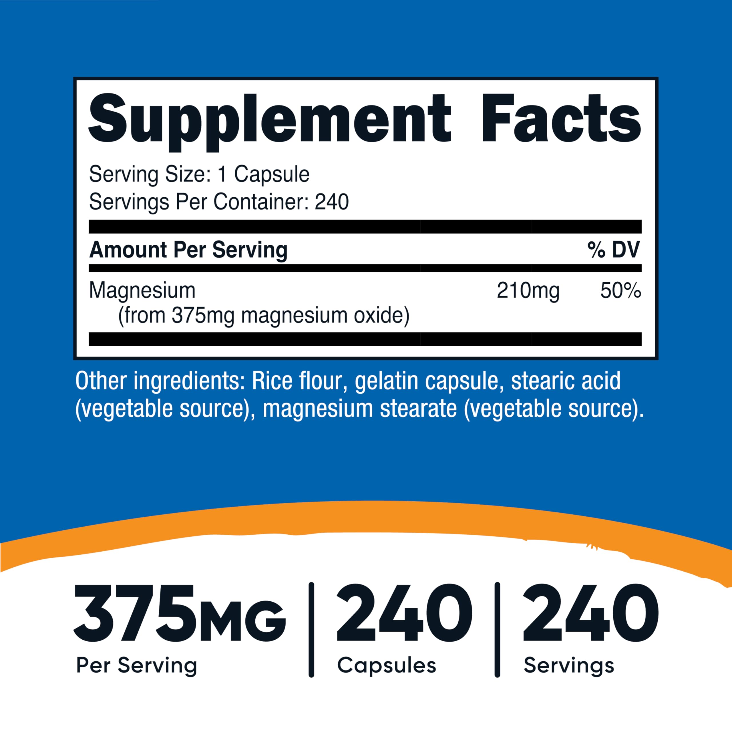 Nutricost Magnesium Oxide 375mg, 240 Capsules, 210mg of Magnesium, GMO-Free — Amazon image 2