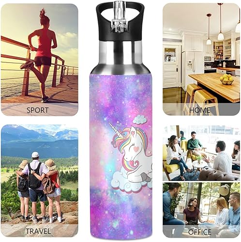 Miniatura 5 de Unicorn Galaxy - Botella de agua térmica para niños, termo de acero inoxidable para agua fría y caliente, con tapa con pajilla, para deportes,