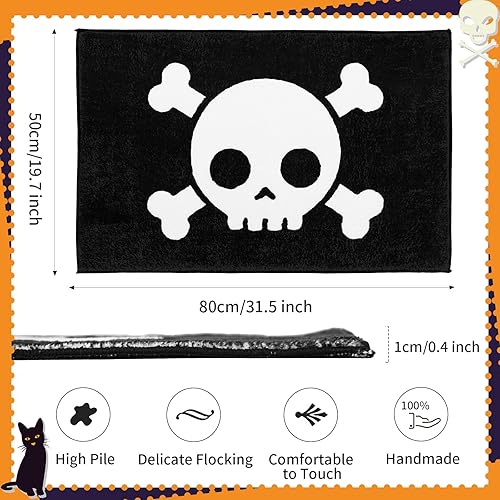 Miniatura 3 de Tapete de baño rectangular de calavera de Halloween, tapete de baño gótico de calavera, antideslizante, lavable, tapete de bienvenida para
