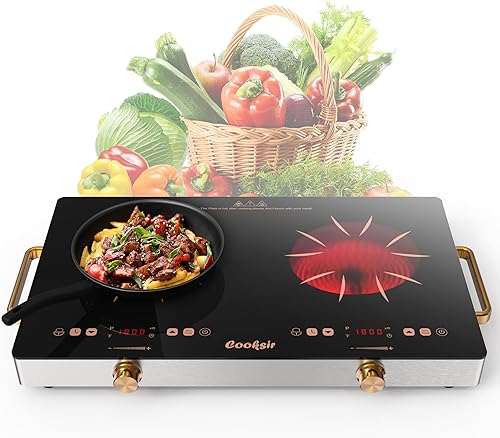 Placa eléctrica de 2 quemadores, estufa eléctrica portátil de 24 pulgadas, 110 V, 2000 W, quemador de remolque de encimera de cerámica con panel de