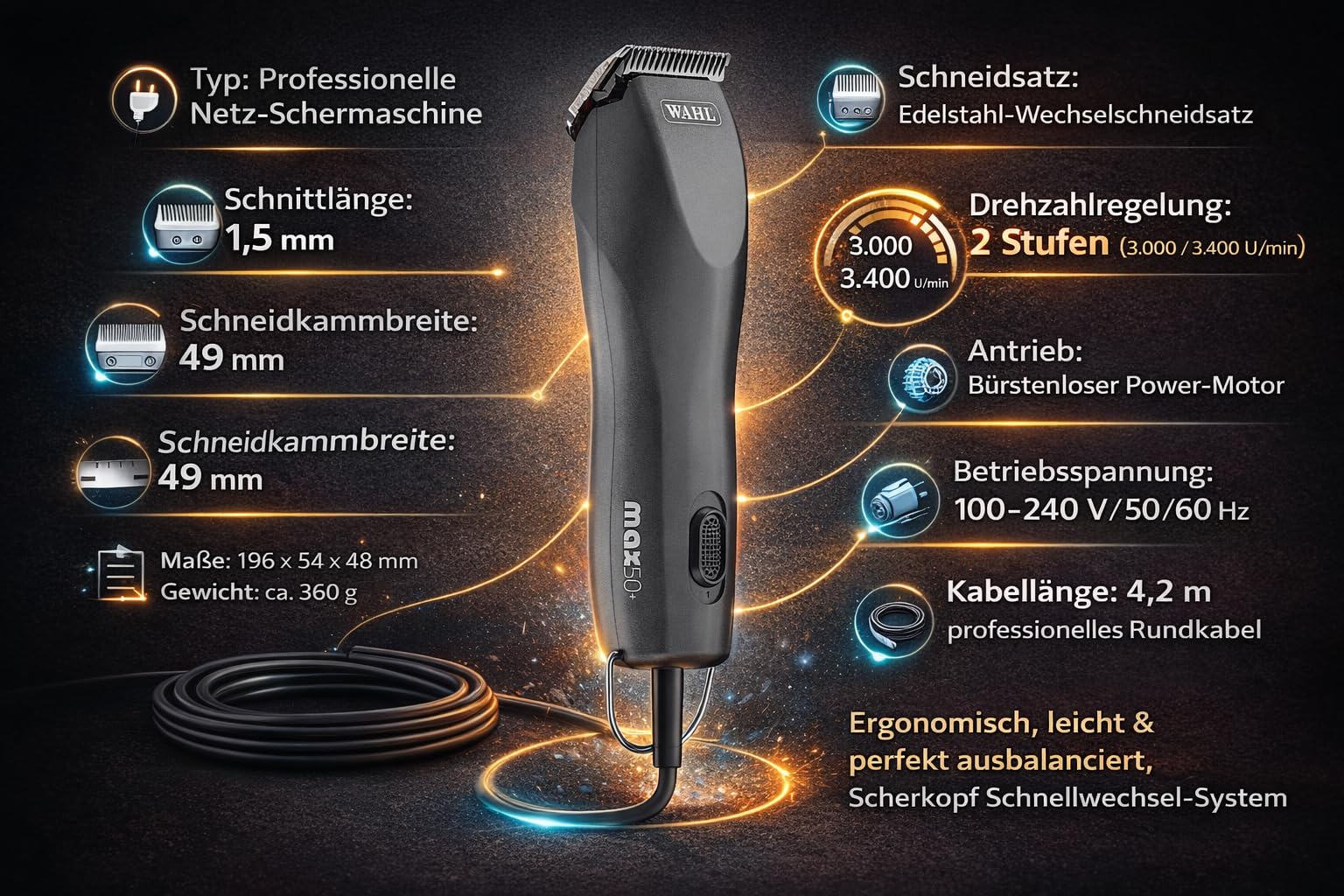 Rotschopf24 MAX50+ Tier Schermaschine Tasche & 8 Metallaufsteckkämme