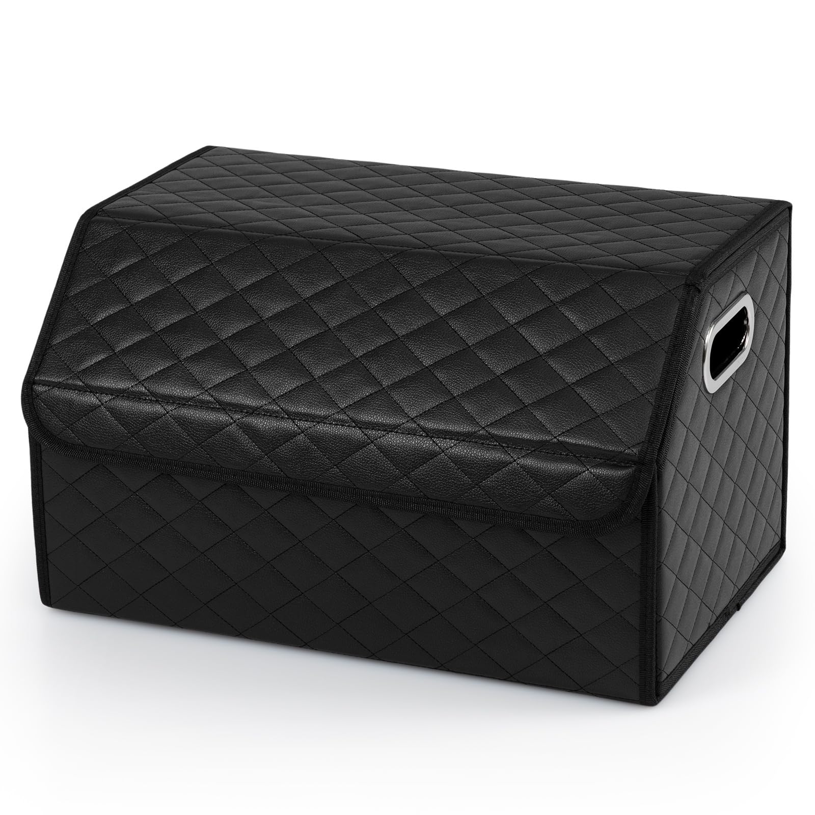 GOPLUS Rangement Coffre de Voiture, Organisateur Coffre Voiture avec Couvercle et Séparateur Amovible, Grande Capacité de Stockage, Poignée Intégrée, pour SUV, Camion, Camping (Noir Carreaux,35L)