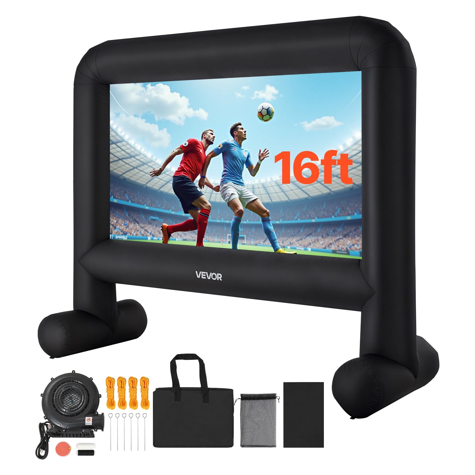 VEVOR 16FT Inflatable Movie Screen Outdoor, Inflatable Projector Screen with Portable Storage Bag, 16:9 Easy Set Up Movie Projection for Outdoor Backyard, Home Theater, Theme Party