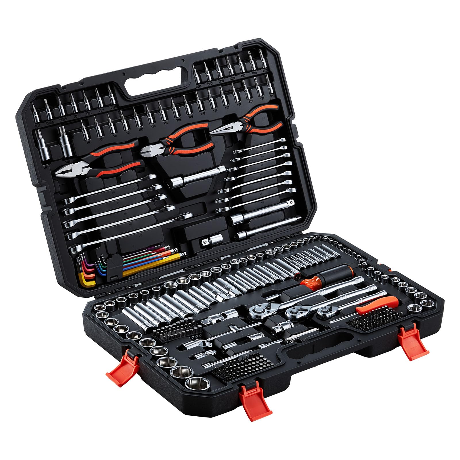 VEVOR Set di Chiavi a Bussola da 314 pezzi Chiavi a Cricchetto Attacco da 1/4 pollici 3/8 pollici 1/2 pollici, Set di Utensili Riparazioni Comuni Progetti Fai-da-te, Custodia Attrezzi per Meccanico