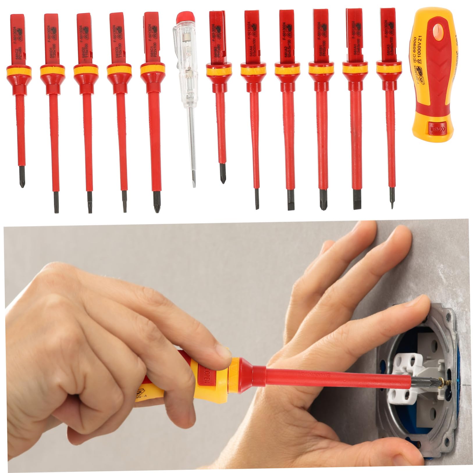Kit 13 Pezzi Giraviti Isolati 1000v per Elettricista Punte Magnetiche Torx Pozidriv in Acciaio Vanadio e Custodia Resistente