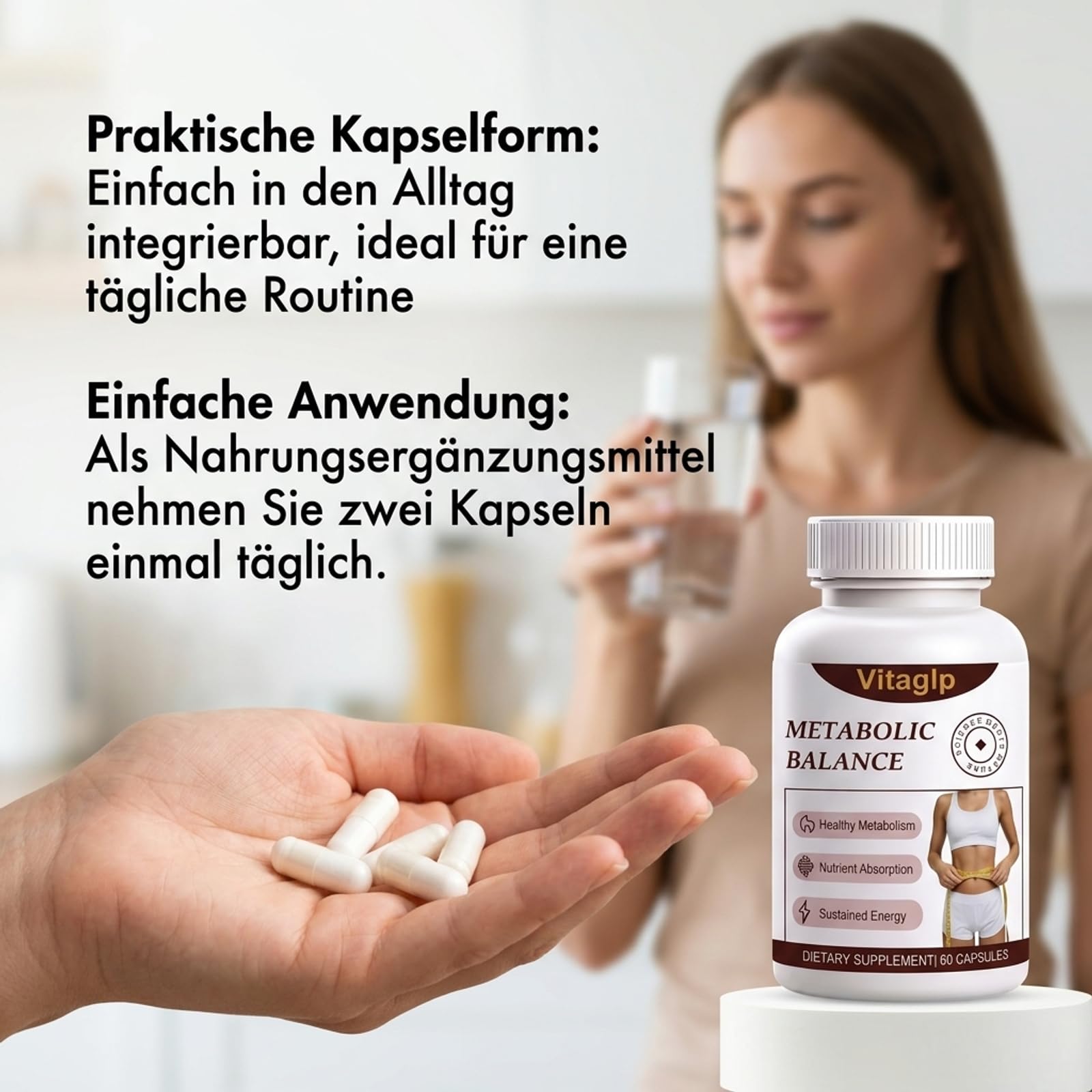 Vitaglp Nahrungsergänzungsmittel – 60 Kapseln – Vita Glp Kapseln Metabolic Balance mit Grüntee-Extrakt, Apfelessig, Ingwer, Zimt, Chrom und Pflanzenextrakten – Für deine Körperliche Balance,3pc