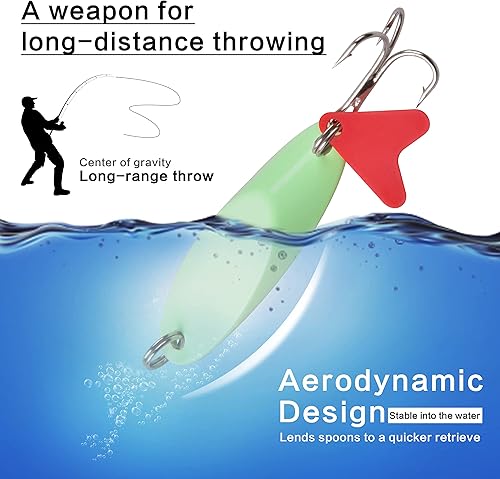 Miniatura 3 de 12 señuelos luminosos de metal de fundición para pesca de cebos de agua salada, cebos giratorios con gancho para trucha y lubina