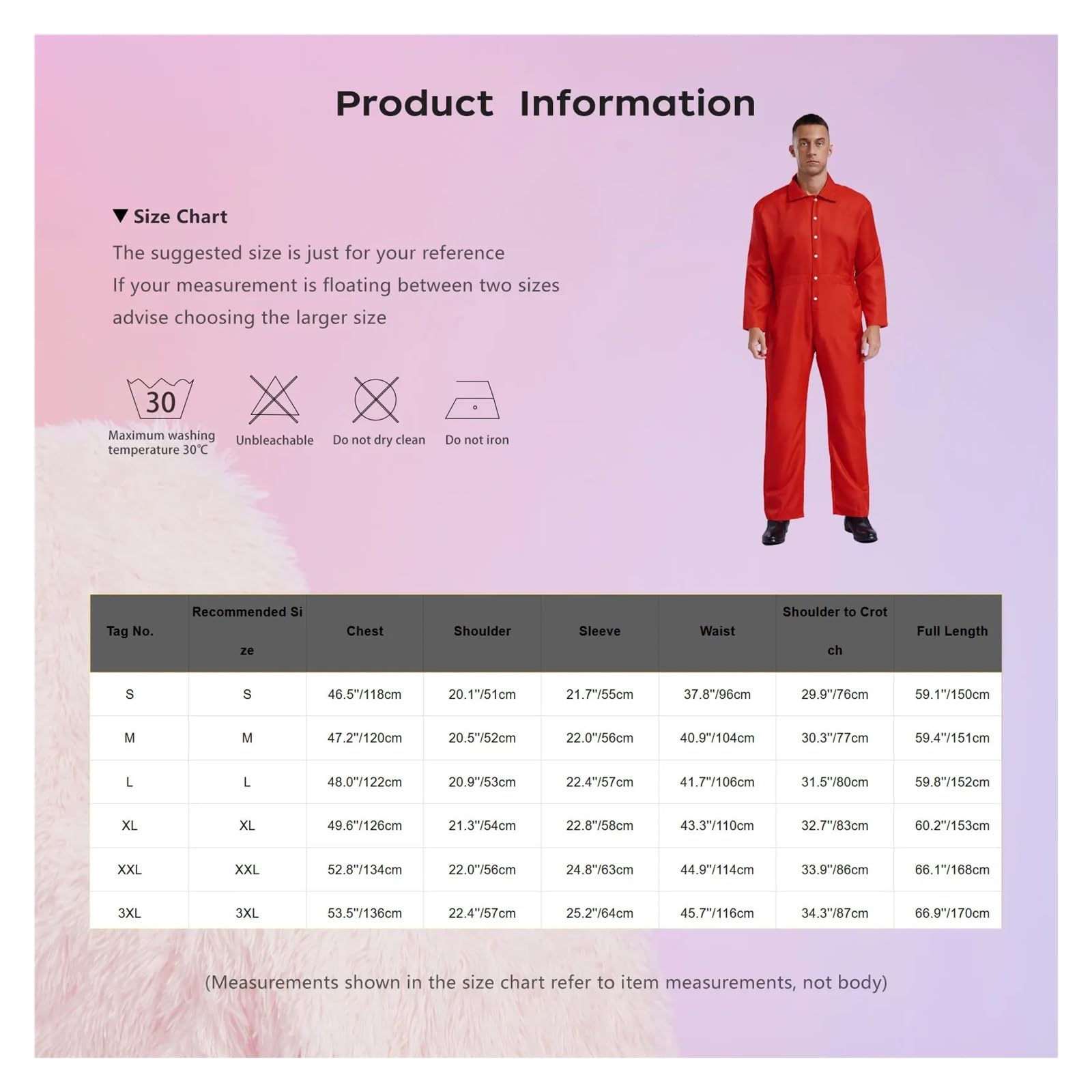 Tuta da uomo e donna, tuta con risvolto, manica lunga, meccanico, uniformi officina, volo per Officine e Magazzini Meccanici(Pink,3XL)