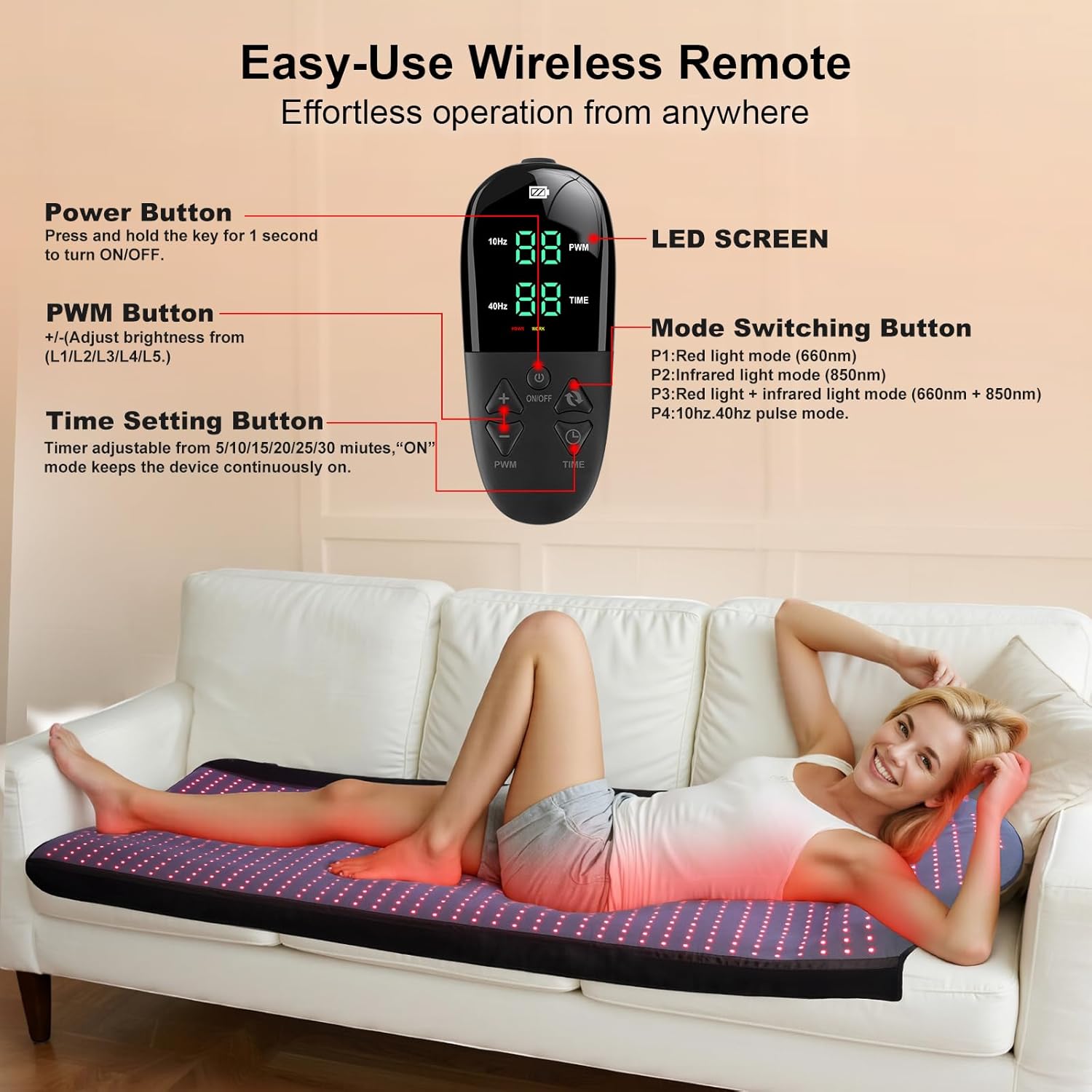 W1370 Full Body Red Light Therapy Mat, 71"x33" Redlight Therapy Blanket with Premium Leather, 1380 LEDs Dual Wavelength 660nm & 850nm Near Infrared Therapy Pad for Home Use