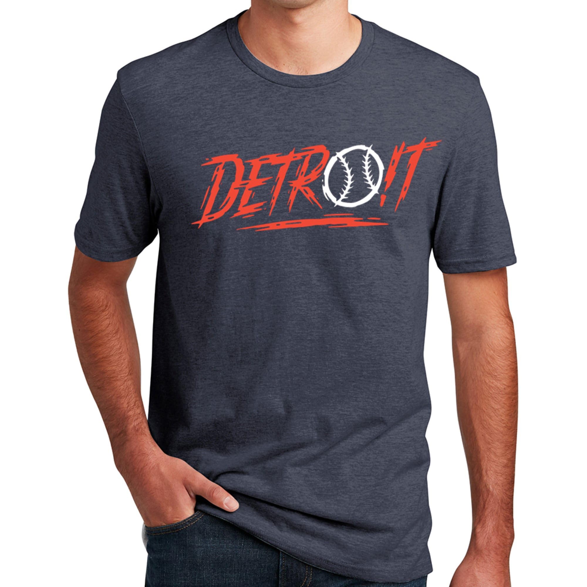 Detroit Score Baseball T-Shirt - Navy Heather Supremely Soft Fan Tee - Ballpark Game Day Sportbekleidung