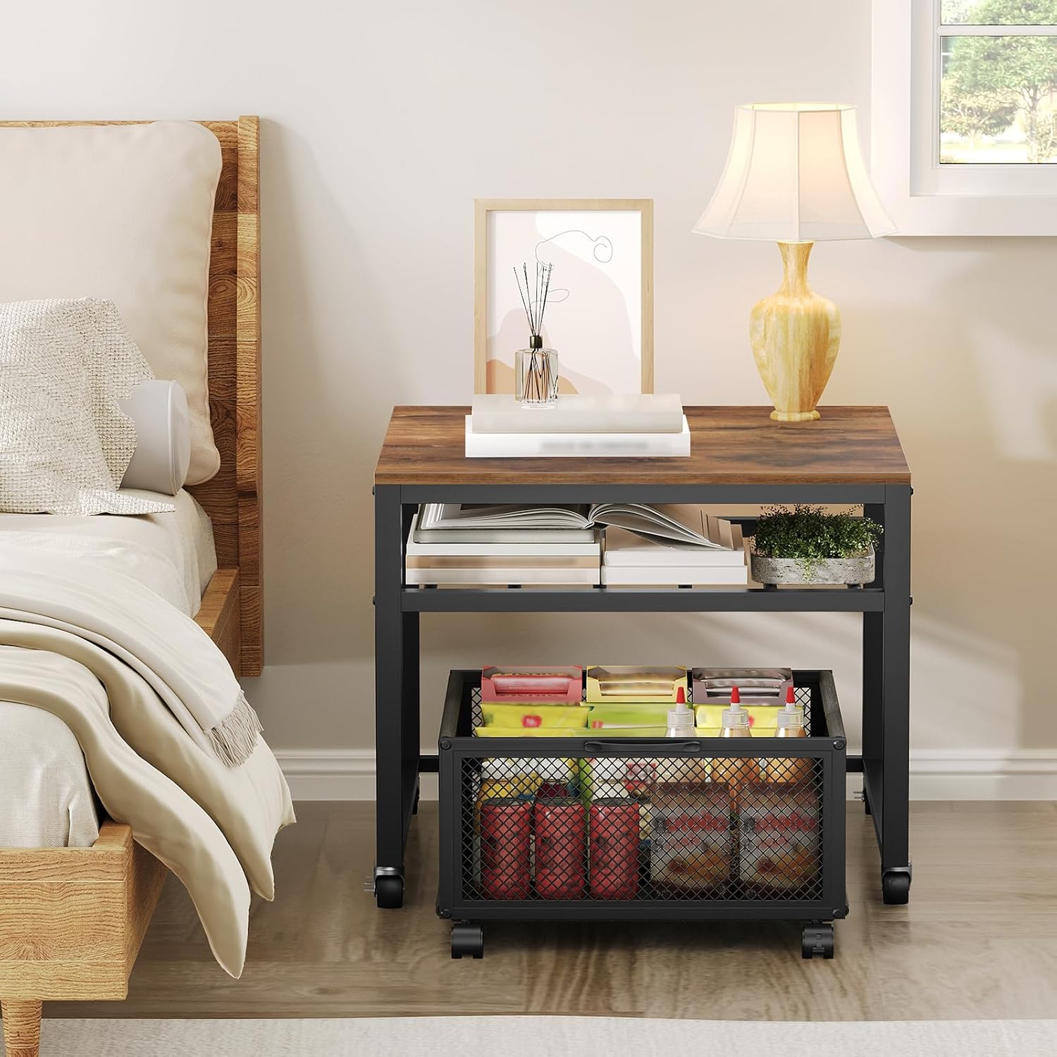 Bakers Rack with Mini Fridge Shelf and Mini Fridge Stand with Storage Bundle, Mini Fridge Shelf for Kitchen, BRHR5401-RSHR5101