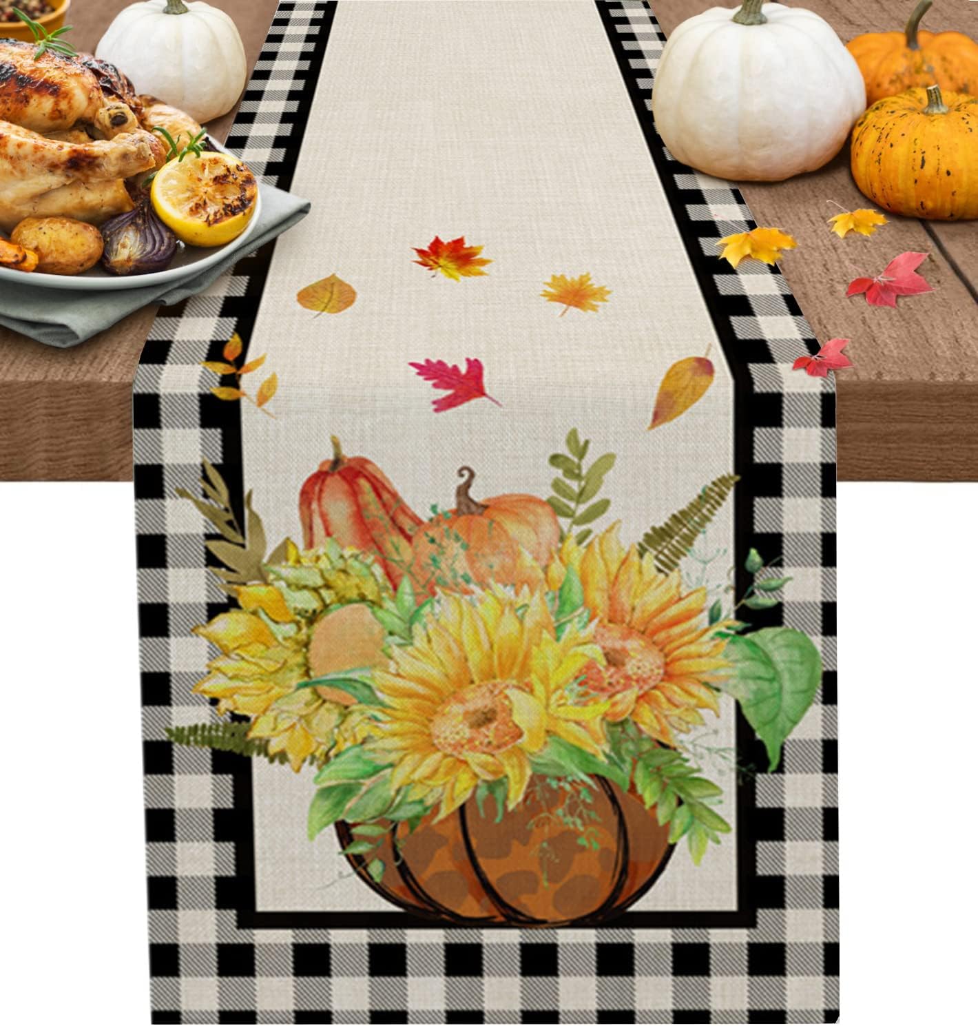 Burlap Table Runner 60 inch Long, Harvest Fall Table Runners for Kitchen Farmhouse