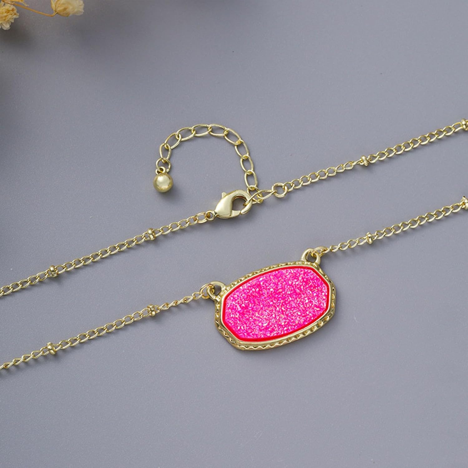 Oval Crystal Pendant Necklace for Women Fashion 14k Gold Plated Gemstone Choker Necklace Dainty Colourful Quartz Stone Necklace Birthday Wedding Jewelry - Image 5