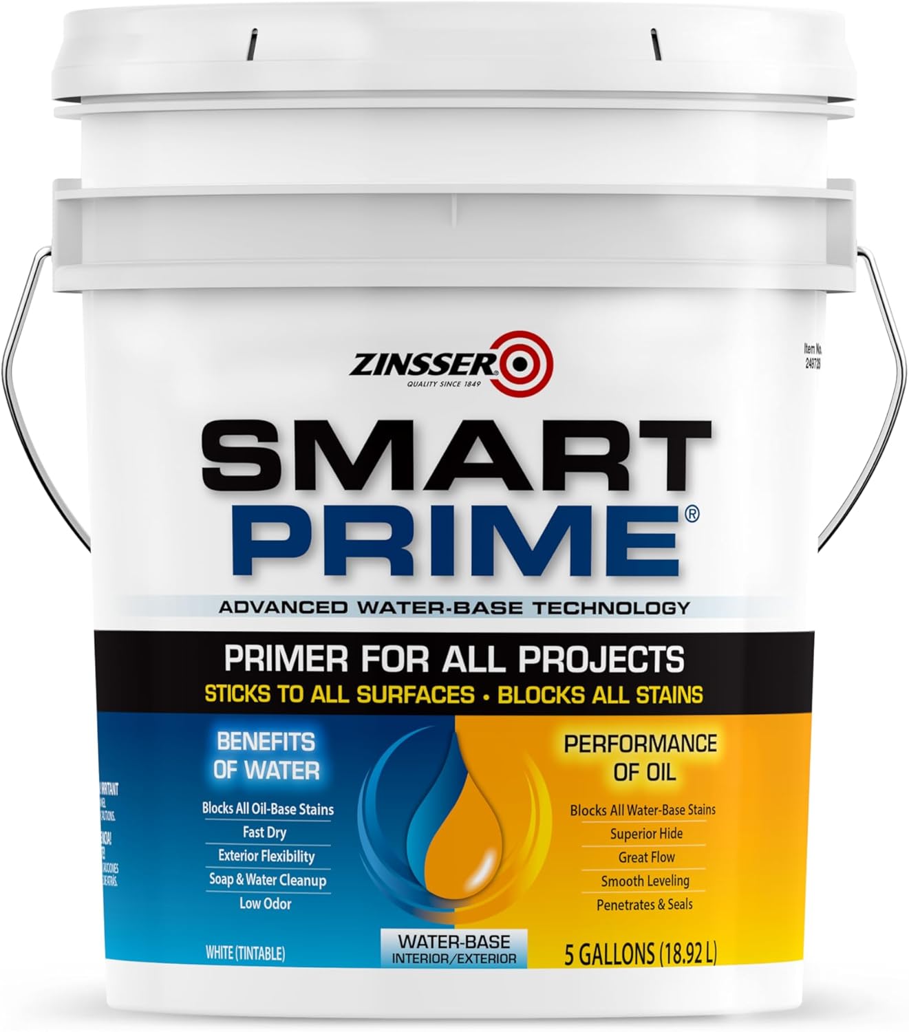 5 gal Zinsser 249728 White Smart Prime Water-Based Interior/Exterior Primer/Sealer