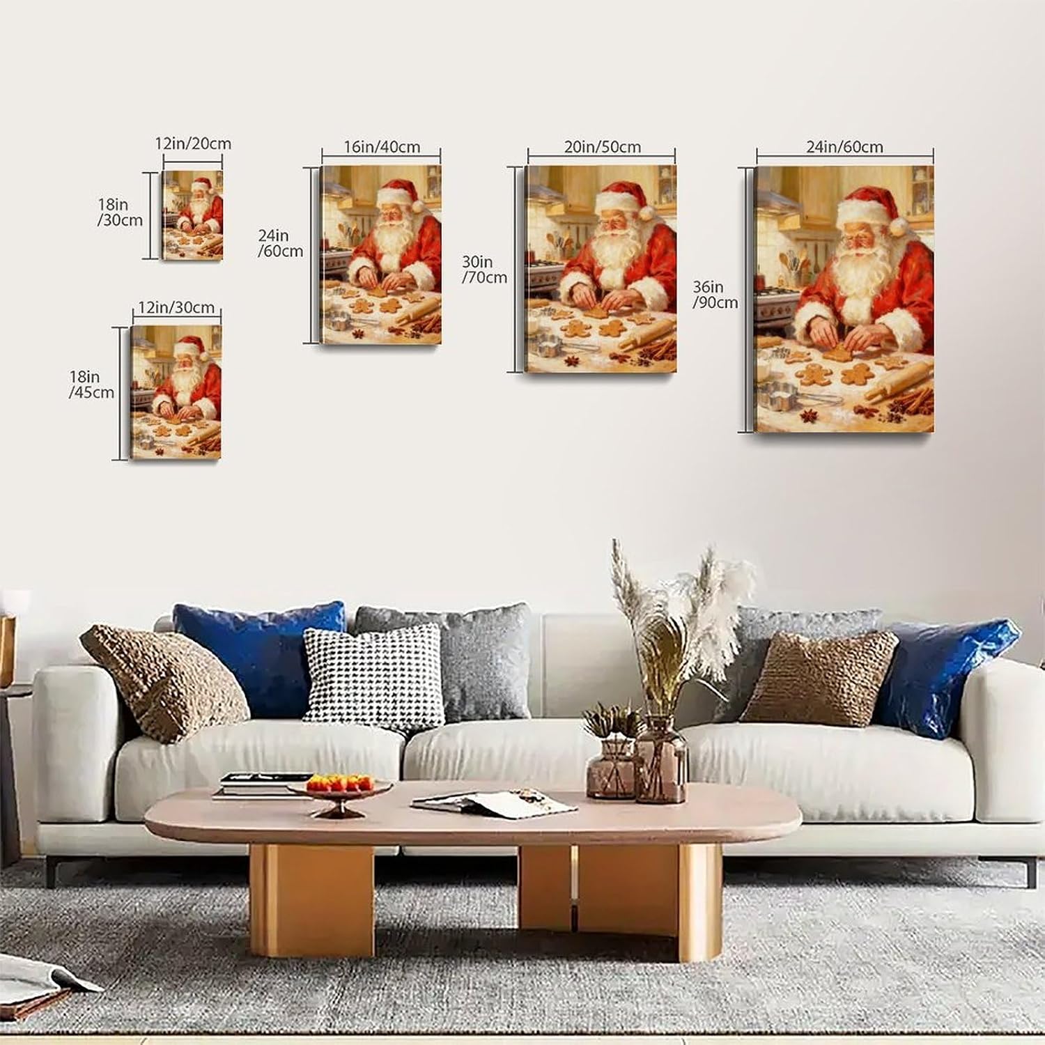 Traditional Christmas Kitchen Art Print, Santa Claus Baking Gingerbread Scene Canvas Wall Decor Artwork, Festive Winter Home Decoration 24x36inch(60x90cm) Frame-style-1 image 5