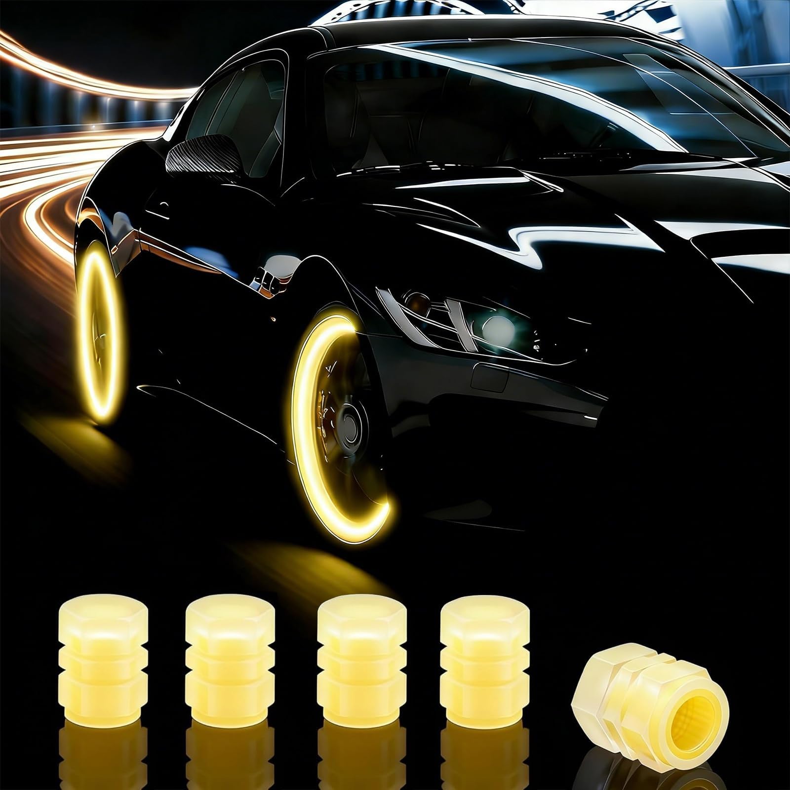 SHUNYIA 4 Pcs Glow in The Dark Tire Valve Caps for Abarth 500 595 695 Coppa Coppone,Fluorescent Tire Valve Stem Caps Glow Valve Stem,Yellow