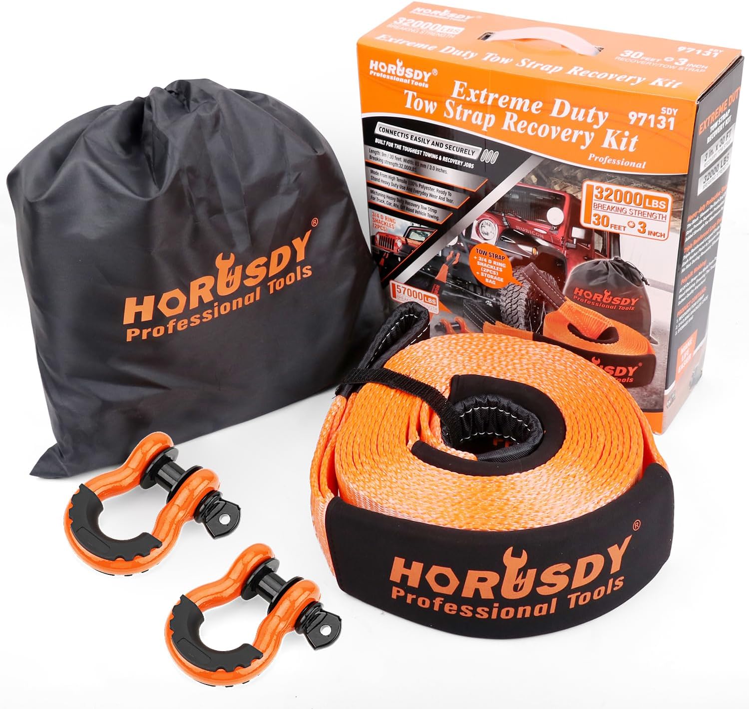 HORUSDY Nylon Heavy Duty Tow Strap Recovery Strap with