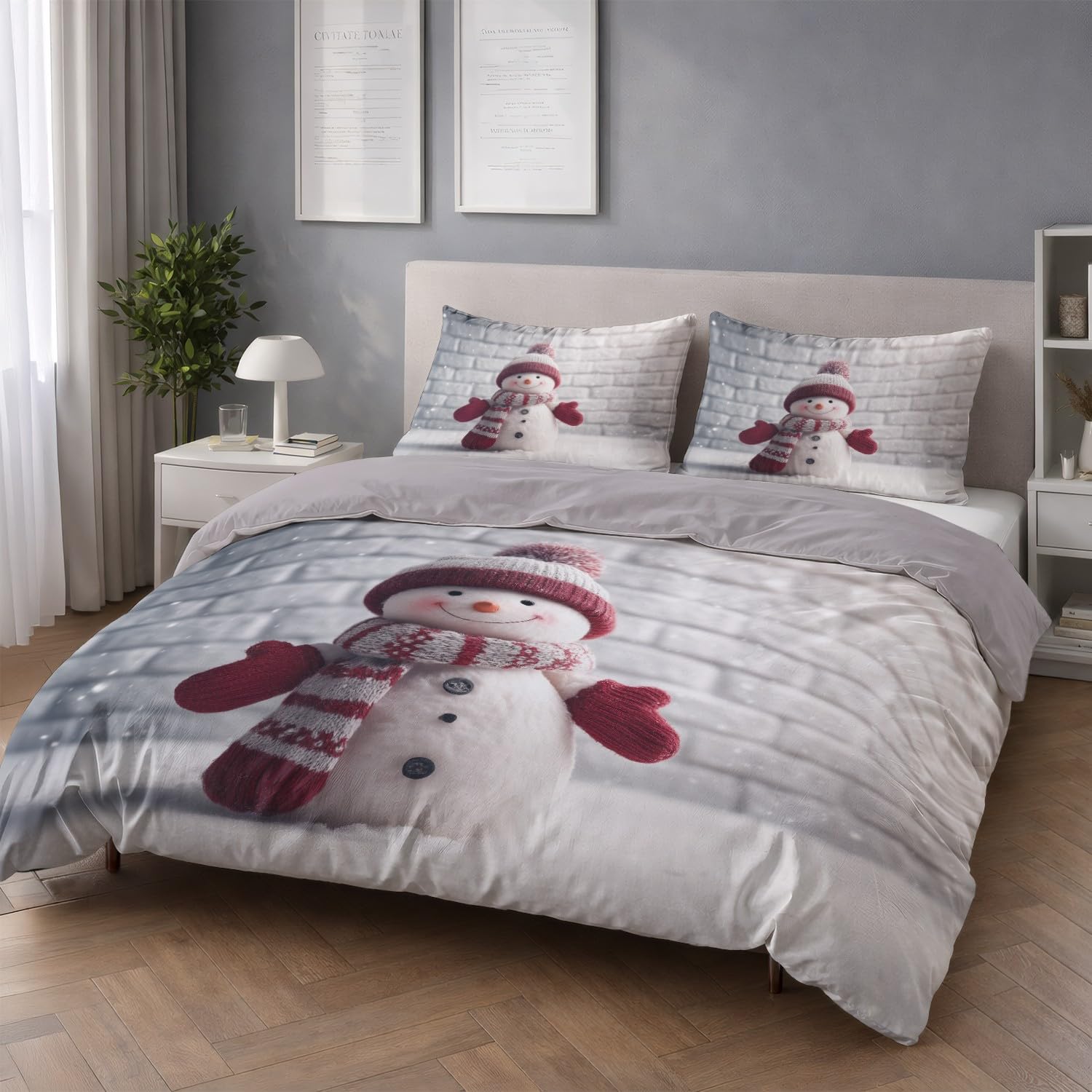 Biały Czerwony Minimalistyczny Uroczy Bałwan Poszwa na kołdrę 200 x 200 cm, Anime Miękka mikrofibra Dwustronny zestaw pościeli z zamkiem błyskawicznym 3-częściowy z 2 poszewkami na poduszki