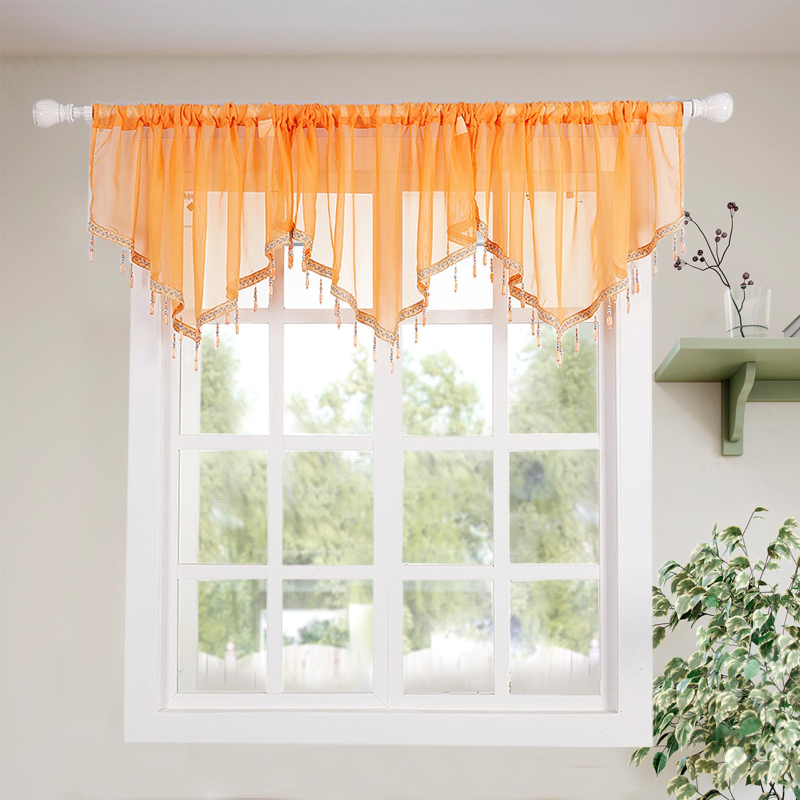 Molaxhome Swag Curtain Scalloped Curtain Valance Drape Sheer Lace Panel 1pc