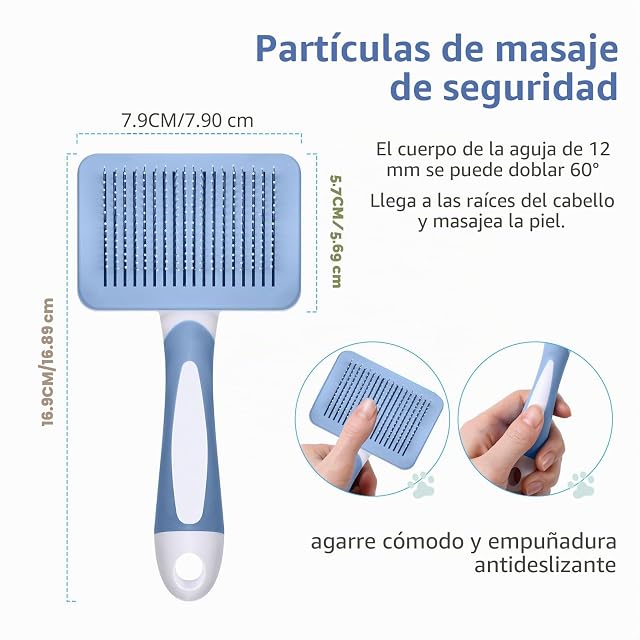 Foto 2 de 7 de Vinabo - Cepillo autolimpiante para perros pequeños, 2 en 1, para pelo largo o corto, azul, para adultos…