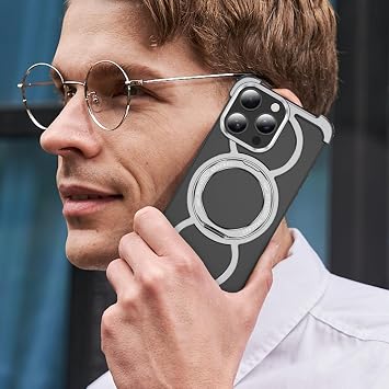 iPhone 15 Pro Max用スケルトンケース チタンスタイル ミリタリーグレード 落下保護 360°回転 キックスタンド リンググリップ クイックチャージバンパー対応 Apple iPhone 15 Pro Max用AJシルバー