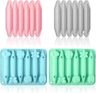 4Pcs Reusable Silicone Crayon Molds Flower, 6 Cavity 3D Silicone Oven Safe Crayon Molds Wax Melting Maker for DIY Chocolate, Candle, Art Projects, Recycling Non-Stick with Assorted Shapes Included