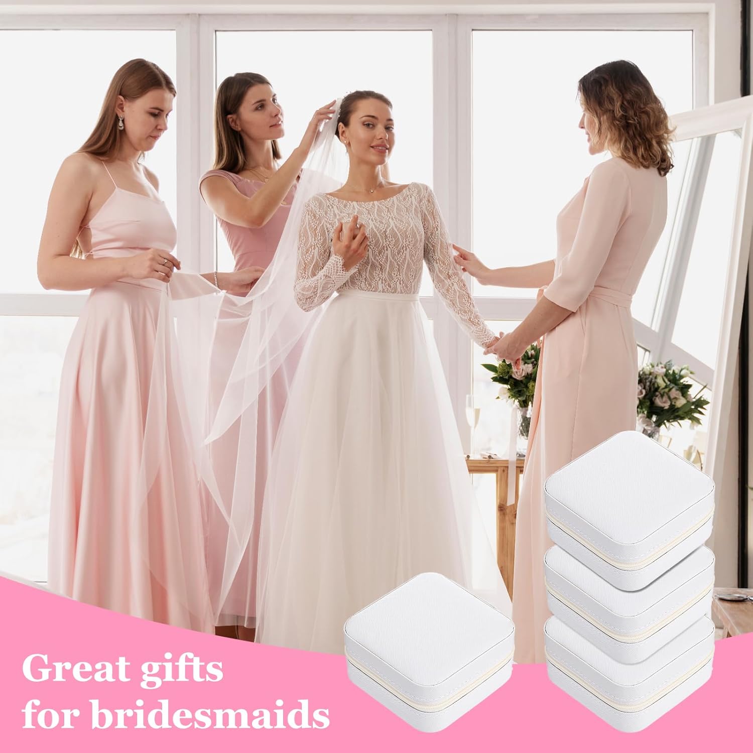 12pcs Mini Travel Jewelry Case,White Bridesmaids Proposal Small Jewelry Box Mini Jewelry Organizer,Small PU Leather Portable Storage Box for Rings,Earrings,Necklaces,Pendants,Bracelets