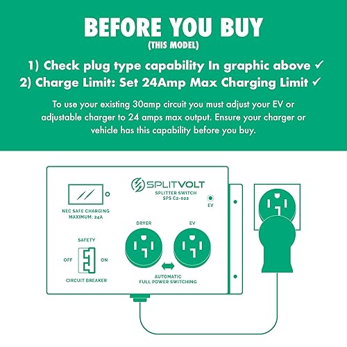 Miniatura 8 de Splitvolt NEMA 10-30, 240V, 240V, 24 Amp Splitter Switch - Ahorra miles en la instalación de carga de vehículos eléctricos domésticos (EV)