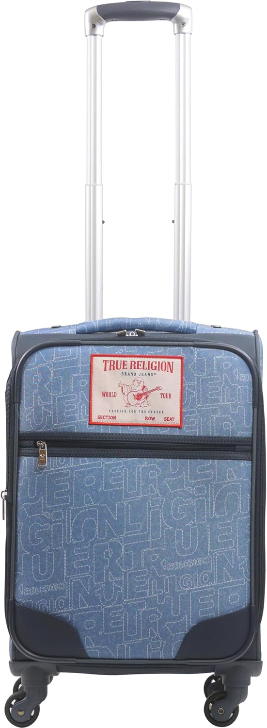 True Religion 23" Rolling Luggage, Softshell Suitcase with Spinner Wheels, Denim
