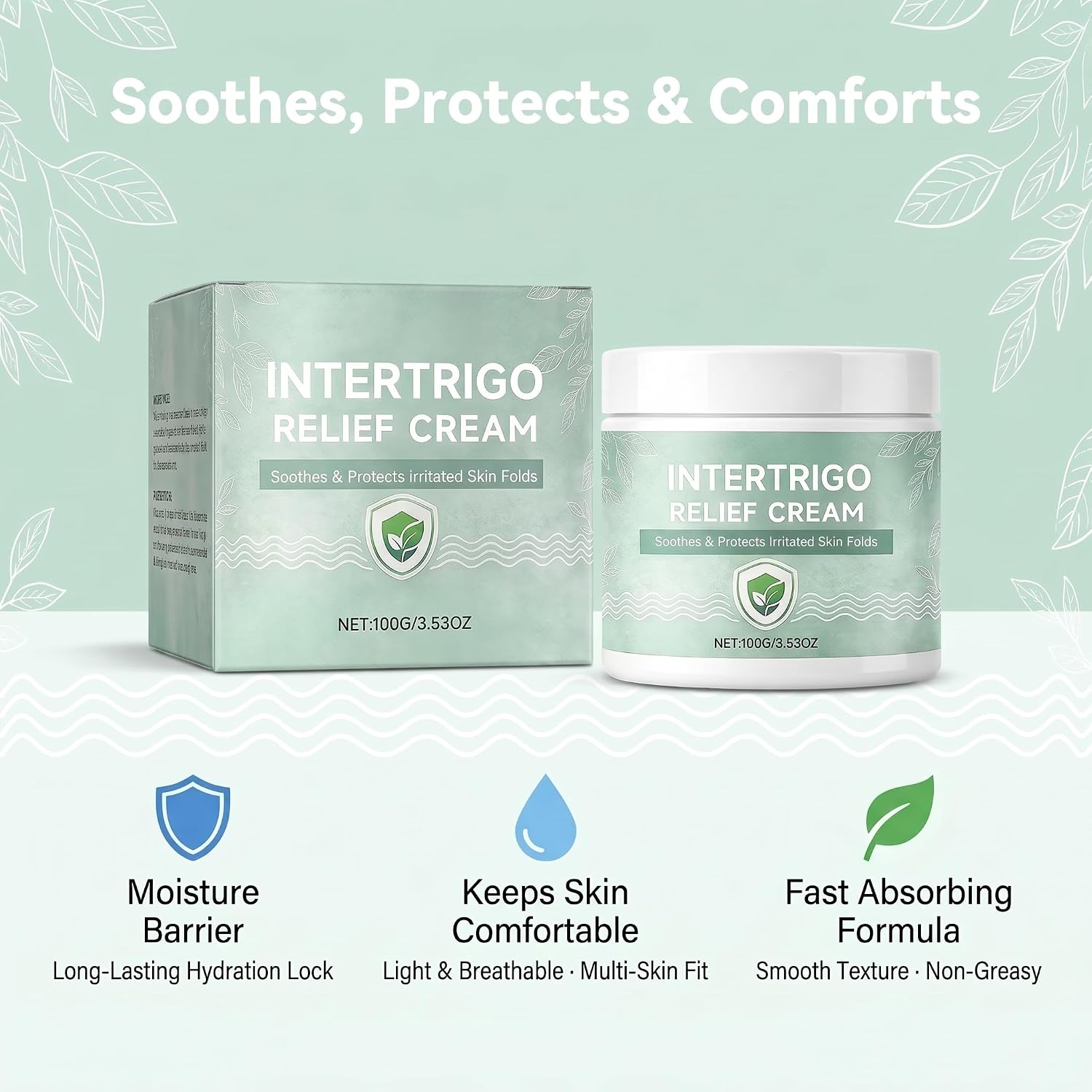 Intertrigo Cream, Skin Fold Barrier Cream for Moisture & Friction Protection, Helps Support Skin Comfort, Non-Greasy Moisture Barrier Cream for Chafing & Friction-Prone Areas, 3.53 Oz