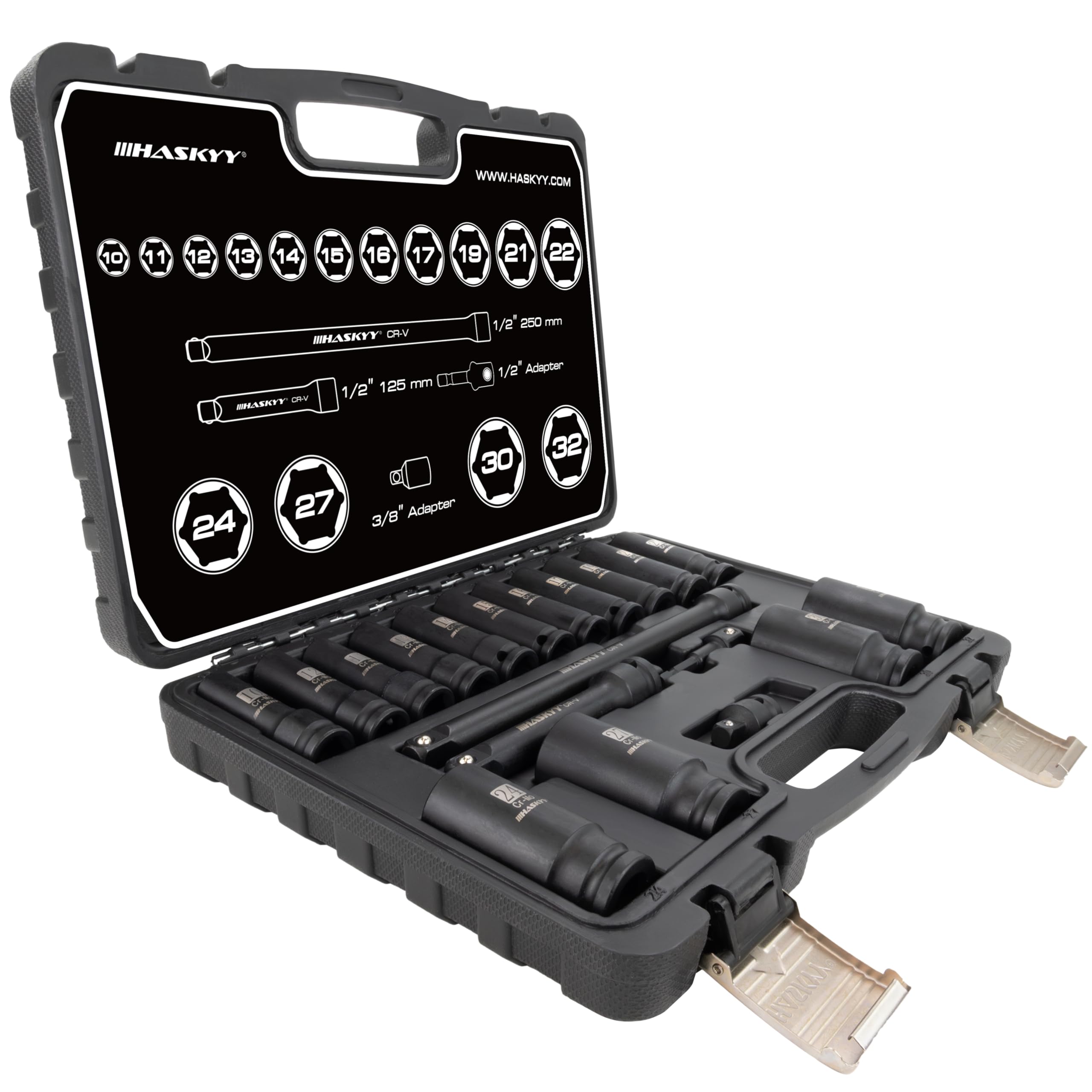 Set di chiavi a impulsi da 16 pezzi I dadi esagonali 10-32 mm I Adattatore 1/2" Set di utensili per presa a percussione profonda