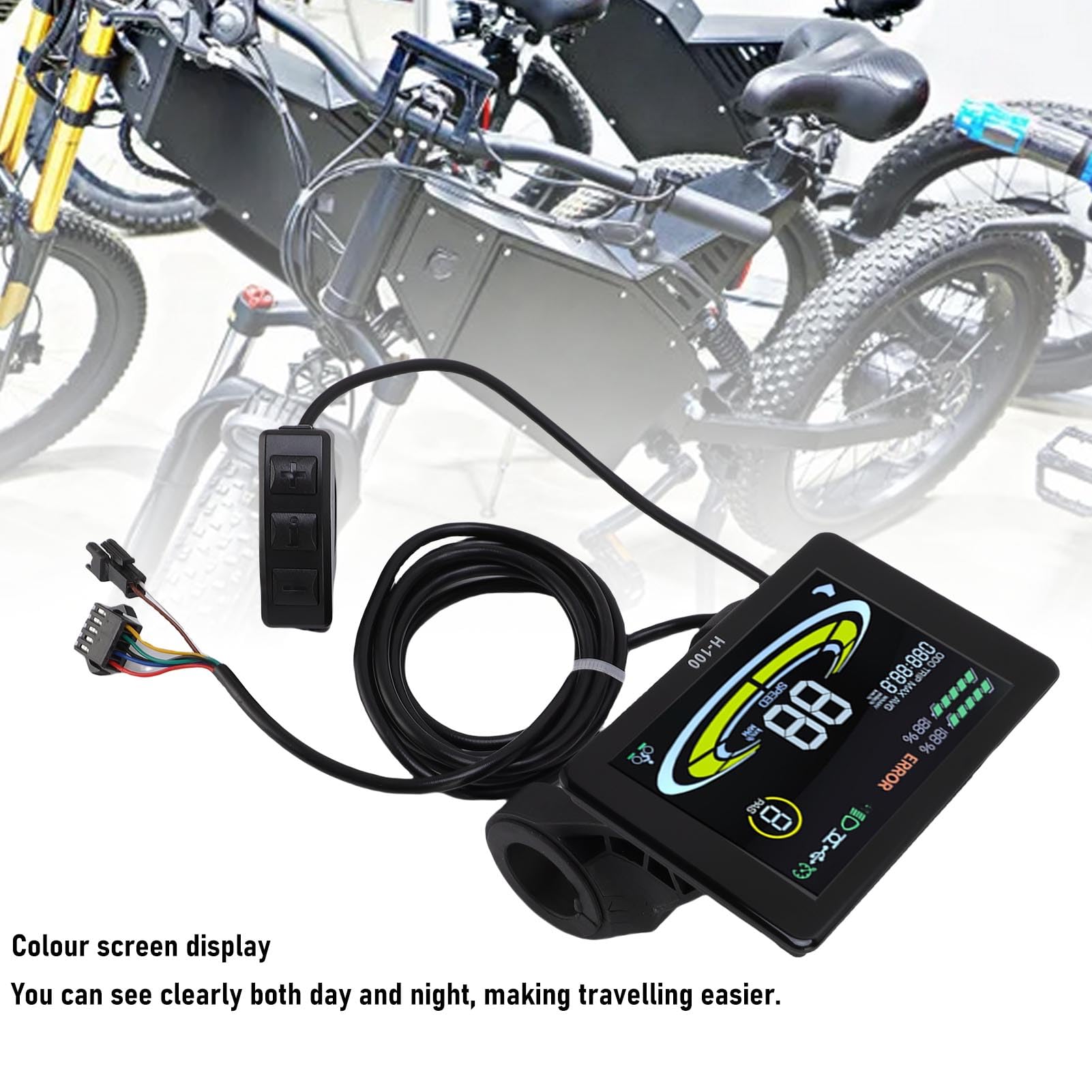 H-100 Electric Bike LCD Display Metter, 24V 36V 48V Electric Scooter LCD Panneau Commande avec Connecteur SM, Ordinateur de Cyclisme pour Compteur Vitesse pour Modification