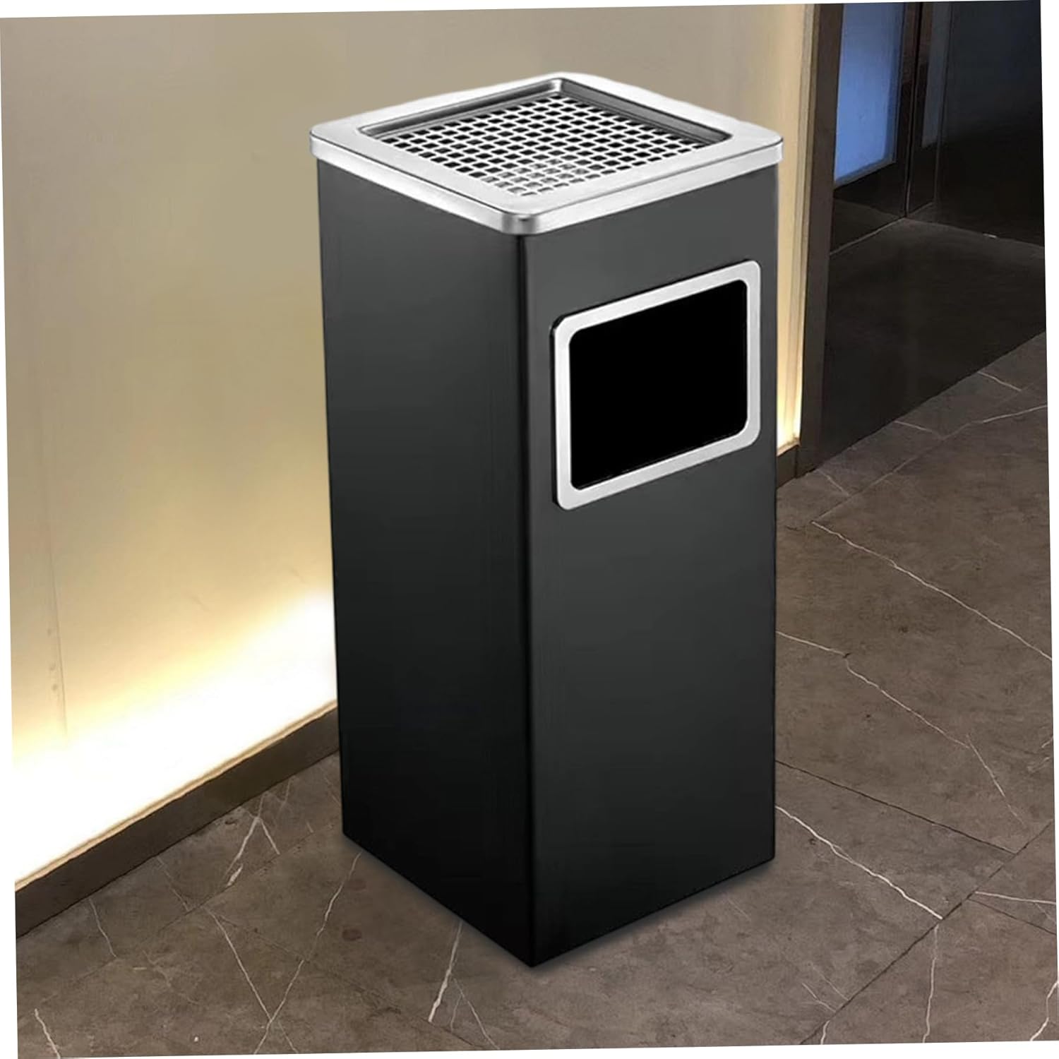 Outdoor Trash Can, Stainless Steel Commercial Outdoor Ashtray, Removable Inner Bucket Trash Bin with Lid for Office, Hotel Lobby, Patio