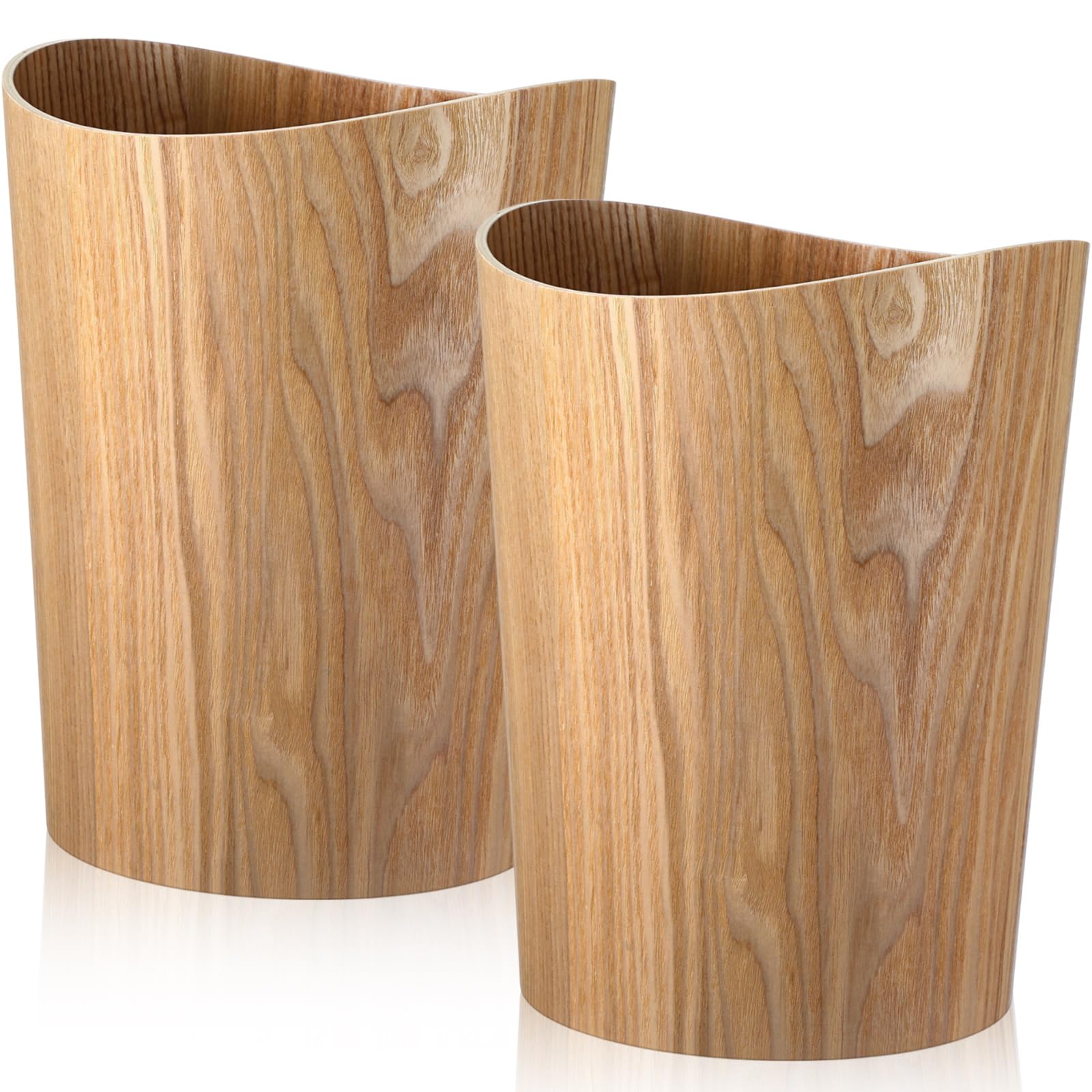 Threehoney 2 Pack 2.3 Gallons Wood Trash Can Wastebasket Natural Wood Round Wastebasket Small Trash Bin for Home, Office Under Desk, Kitchen, Bedroom,