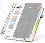 Lined Spiral Journal Notebook, 300 Numbered Pages A5 Size 5 Subject Notebooks College Ruled with Tabs and Removable Dividers, 100GSM Thick Spiral Ruled Lined Writing Journal, Hardcover Leather Notebook for Work, School (Purple)