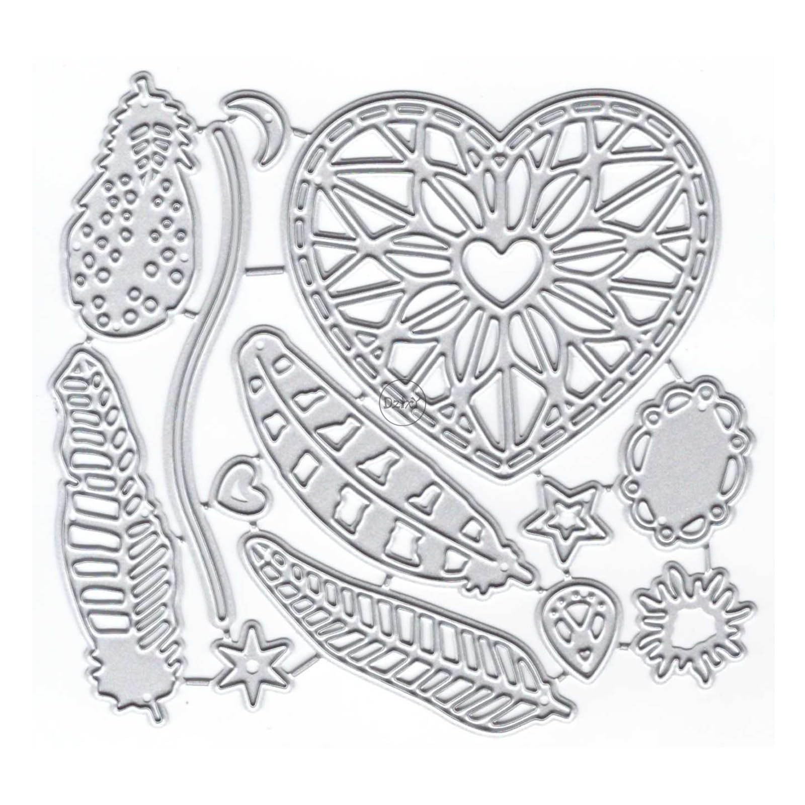 DzIxY Feather Heart Metal Cutting Dies for Card Making Kit Embossing Paper Die Cuts Scrapbook Machine Stencils Storage Pockets Supplies — image 1