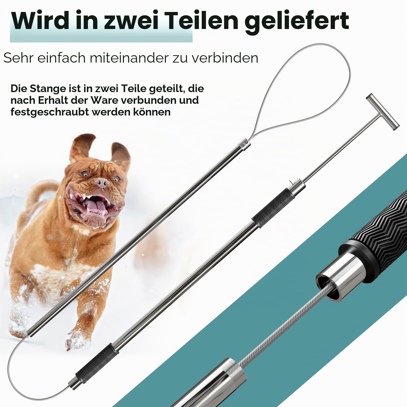 155 cm großer Hundefänger, tragbar, Schweinefänger, Tierkontrolle, Werkzeug, Edelstahl, Schweinehalter, Fangstange für Hunde, Nutztiere, Bauernhofgeräte