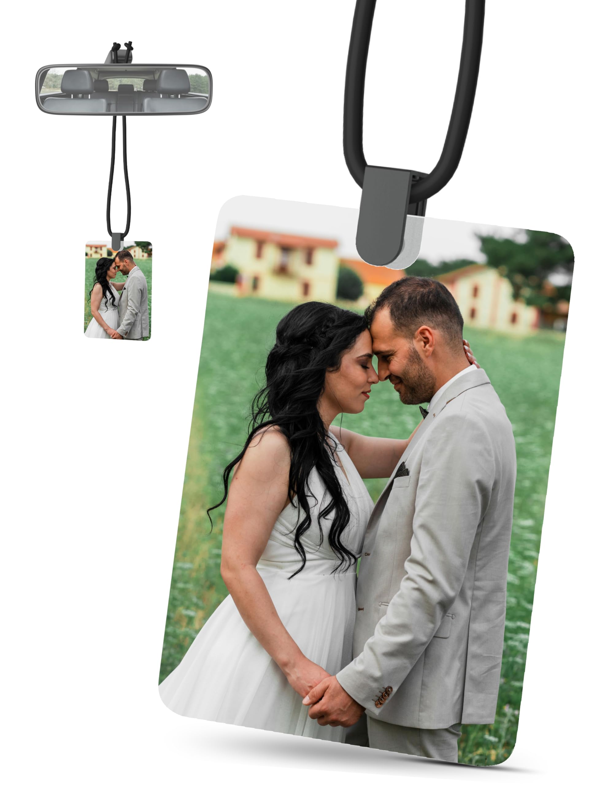 Personalisierter Autoanhänger mit Foto – Individueller Rückspiegel-Anhänger für die Ehefrau – Einzigartige Autodeko – Romantisches Geschenk für Autofahrerinnen