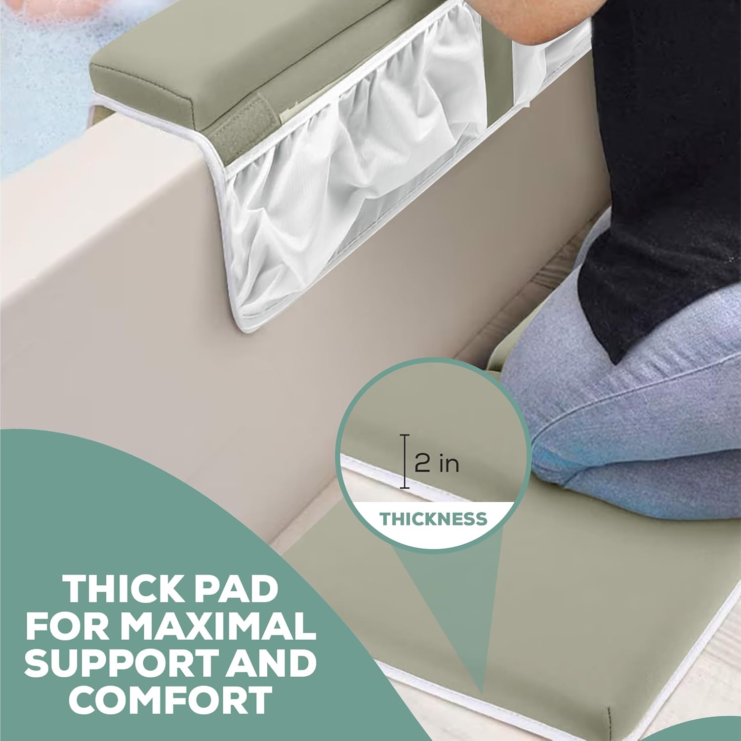 2 inch Thickest Baby Bath Kneeler and Elbow Rest Pad Set with Sponge, Scrub & Bag | Non-Slip & Quick Drying Knee and Elbow Mat for Baby Bath with 4 Pockets & 8 Suction Cups for Grip
