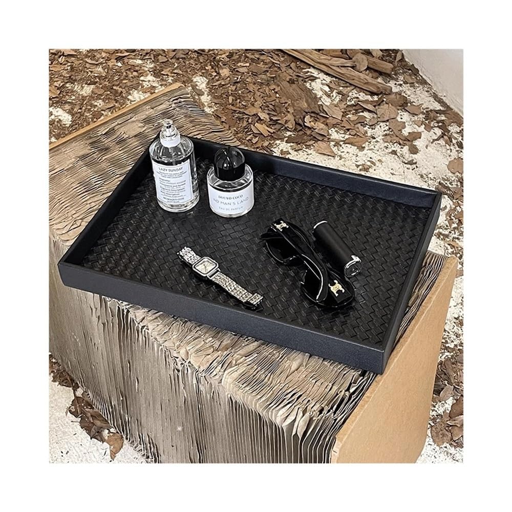 Bandeja de madera negra para servir – Expositor rectangular de aromaterapia y joyas – Almacenamiento versátil de objetos para baño, postres, zumo y desayuno – perfecta para decoración del hogar