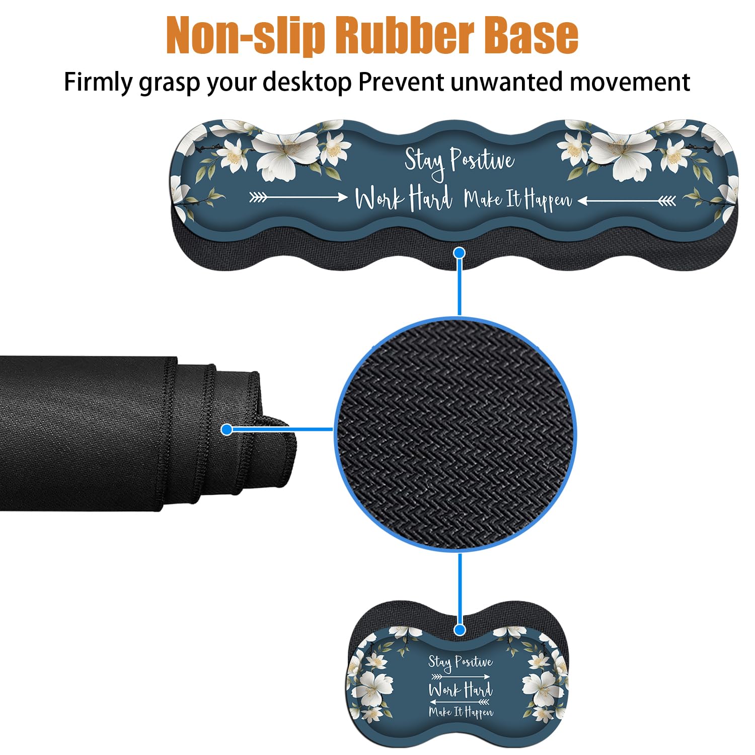 4-in-1 ergonomische Tastatur-Handgelenkauflage und Mauspad, Handgelenkauflage-Set, bleiben Sie positiv arbeiten und machen Sie es passieren, inspirierendes Zitat, große