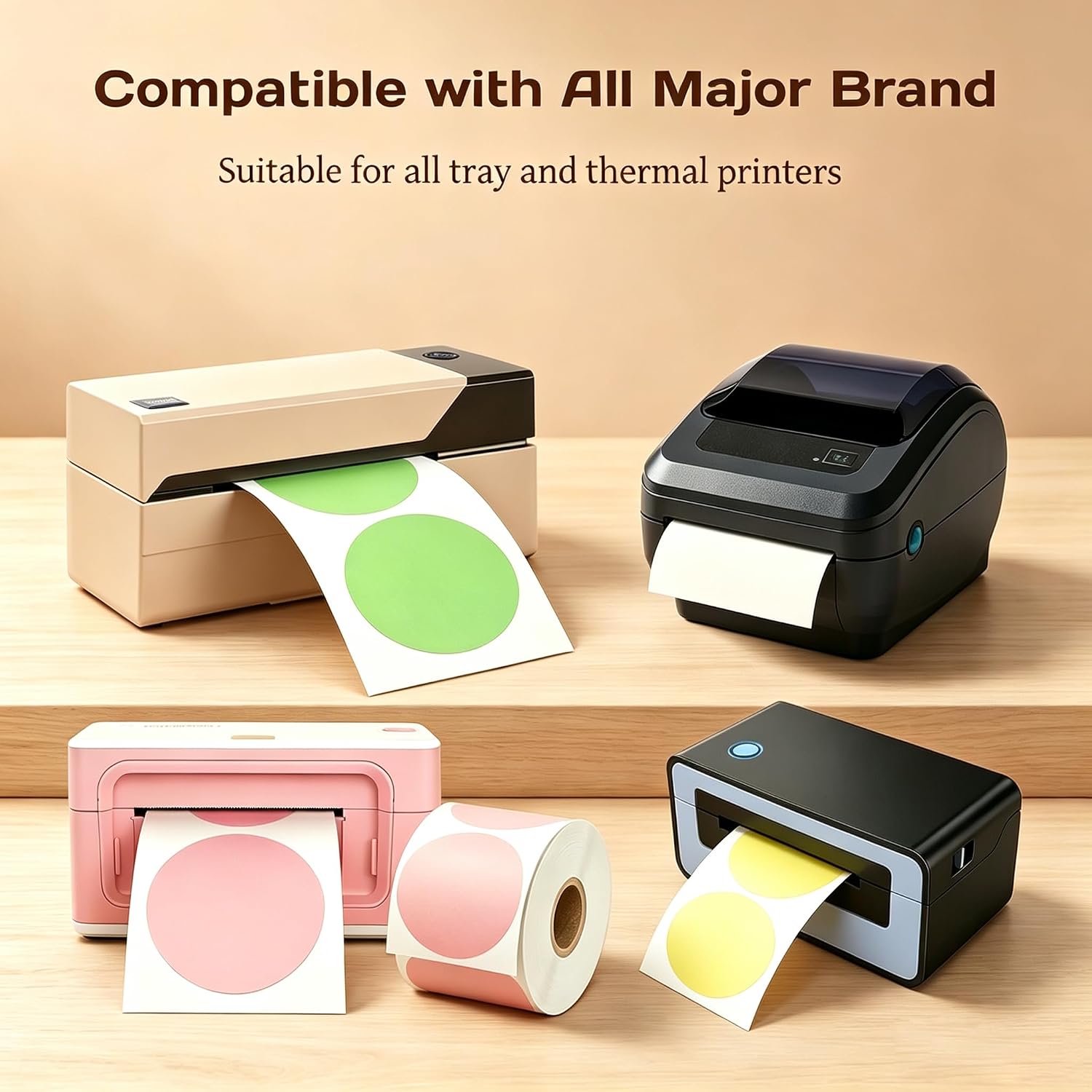 2 Inch White Circle Thermal Sticker Labels, Round Self-Adhesive Direct Thermal Labels, Compatible with Thermal Printers for Business QR Code Logo Marking 750 Sheets/1 Roll image 5