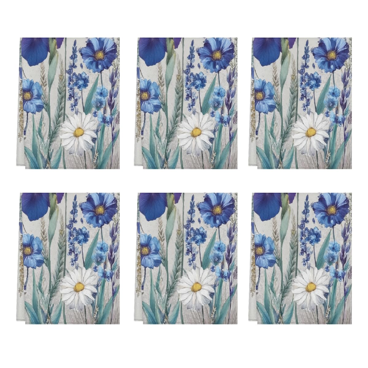 Torchons en microfibre lot de 6 essuie-mains imprimé fleurs sauvages iris marguerites 45x72 cm