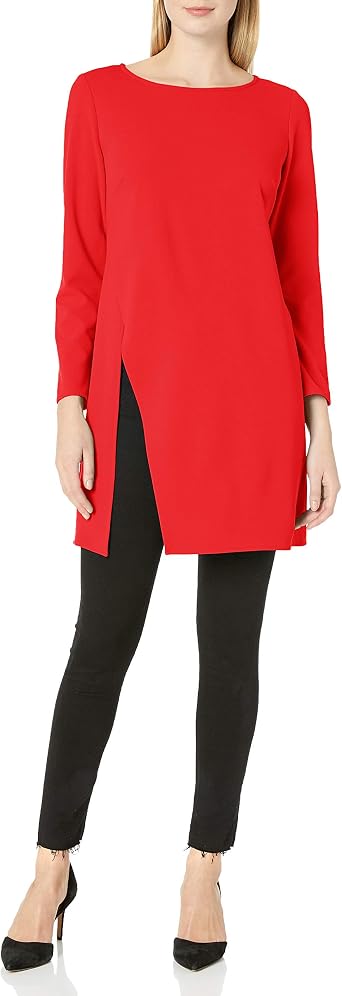 Long Sleeve Side Slit Crepe Ponte Tunic 