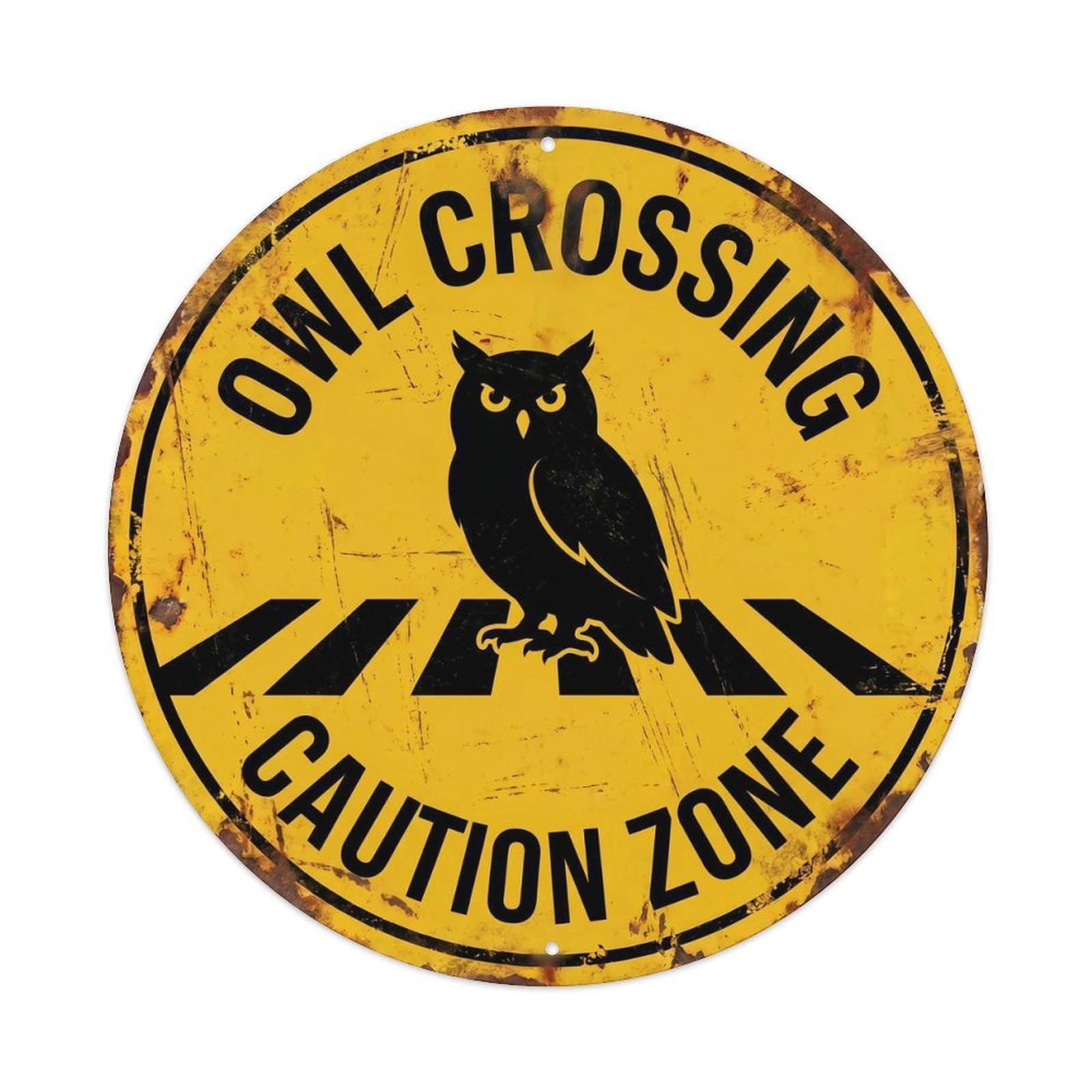 Cwbufd Vintage Style Owl Crossing Caution Zone Weathered Vintage Metal Tin Sign Plaque Wall Decor For Cafe, Club Bar, Office, Garden Metal Poster 8X8inch