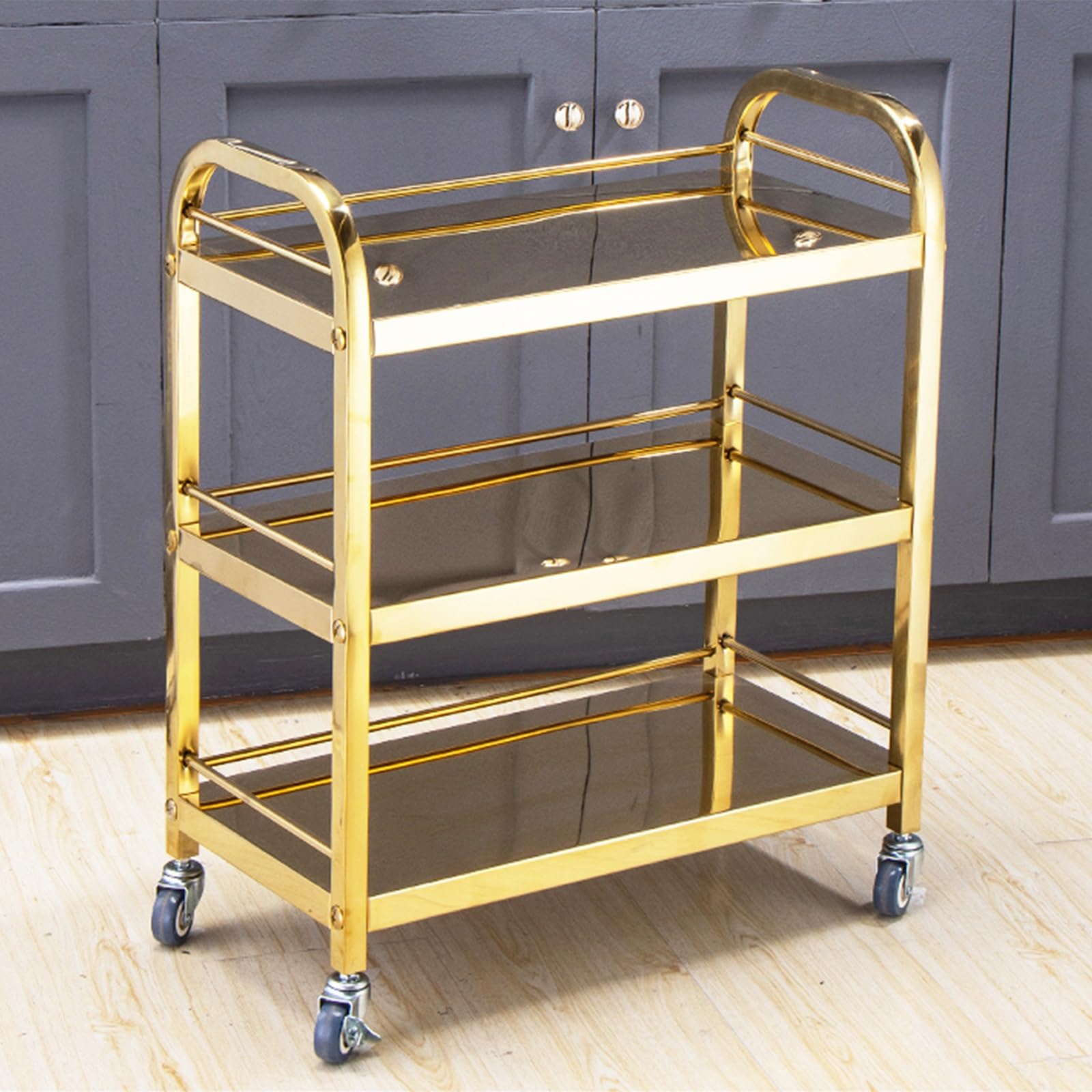 Carrello resistente in acciaio inox con ruote, tavolo da pranzo e lavoro a 3 livelli, versatile carrello per dentisti e saloni con ruote girevoli per una facile mobilità