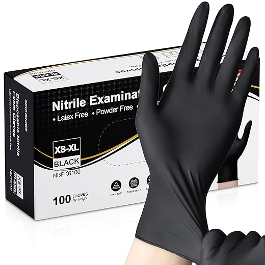 Schneider Nitrile Exam Gloves, Black Latex Free Powder Free Disposable Gloves for Medical, Cooking, Cleaning, and Food Prep
