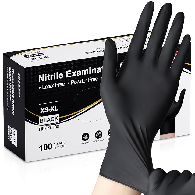 Schneider Nitrile Exam Gloves Black Latex Free Powder Free Disposable Gloves for Medical Cooking Cleaning and Food Prep
